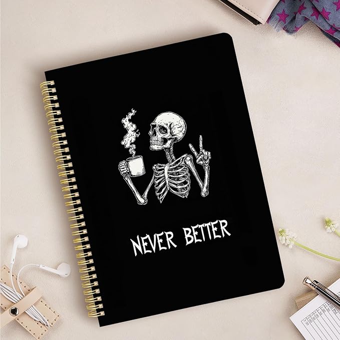 Cute Spiral Notebook journal A4 Aesthetic Pretty Design for Women Girls Kawaii with Pocket, 8.5 x 11 inch, Graph, Skeleton