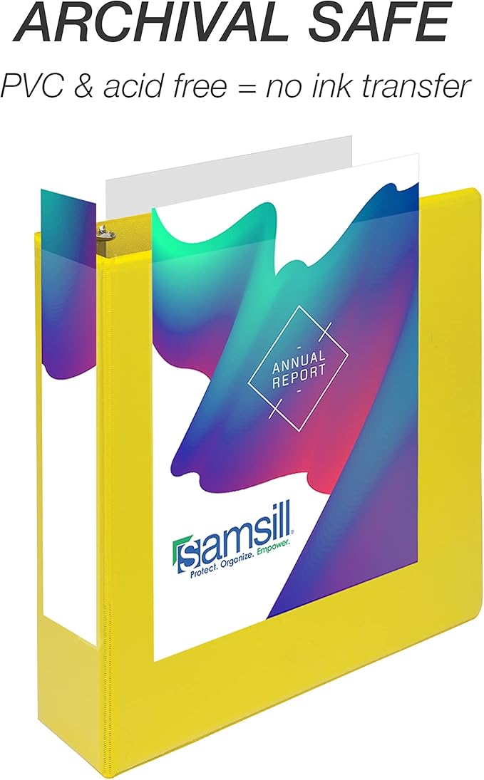 Samsill Durable 2 inch 3 Ring Binder, Made in USA, D Ring Binder, FSC 100% Recycled Chipboard, Yellow, 4 Pack