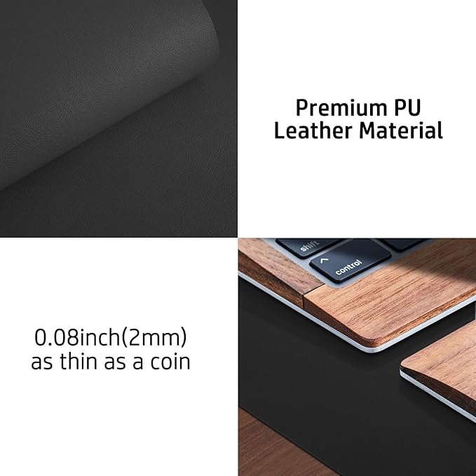 Aothia Non-Slip Waterproof PU Leather Desk Pad Protector for Mouse, Writing Desk, Office, Home, Laptop Blotter, 23.6" x 13.7", Black