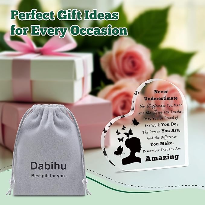 Inspirational Gifts for Women Friends Desk Decor for Office Coworker Appreciation Desk Sign Retirement Leaving Going Away Presents New Job Promotion Gifts for Women Office Acrylic Heart Keepsake