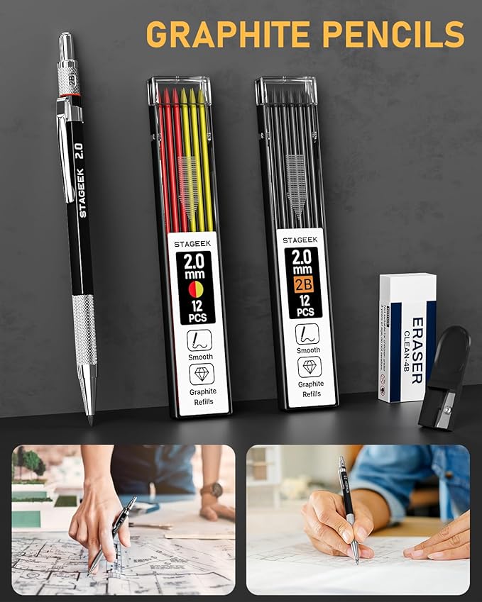 14 Pack Carpenter Pencil Set with Sharpener, Carpenter Pencils with Automatic Center Punch, Carbide Scribe Tool, Deep Hole Long-Nib Marker Pen & Construction Pencils for Architect with Pouch