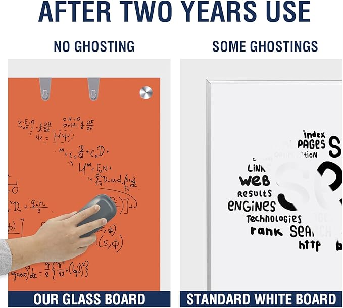 TSJ OFFICE Glass Dry-Erase Board - 48 x 36 Inches Wall Mounted Magnetic Whiteboard, Large Frameless Glass White Board for Office, Home & School, Orange