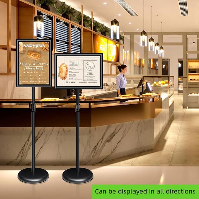 2Packs Adjustable Pedestal Sign Holder Stand 8.5''x11'', Floor Standing Poster Sign Stand, Aluminum Frame for Vertical/Horizontal View Sign stand,Outdoor/Indoor Standing Sign Holders, Black