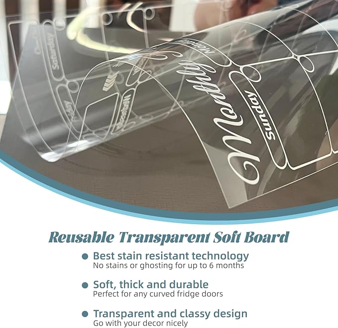 Clear Non-Magnetic Calendar Set for Fridge - Dry Erase Transparent Monthly and Weekly Calendar, List and Blank Whiteboard - Sticks to Wall, Glass, Door, Any Smooth Surfaces