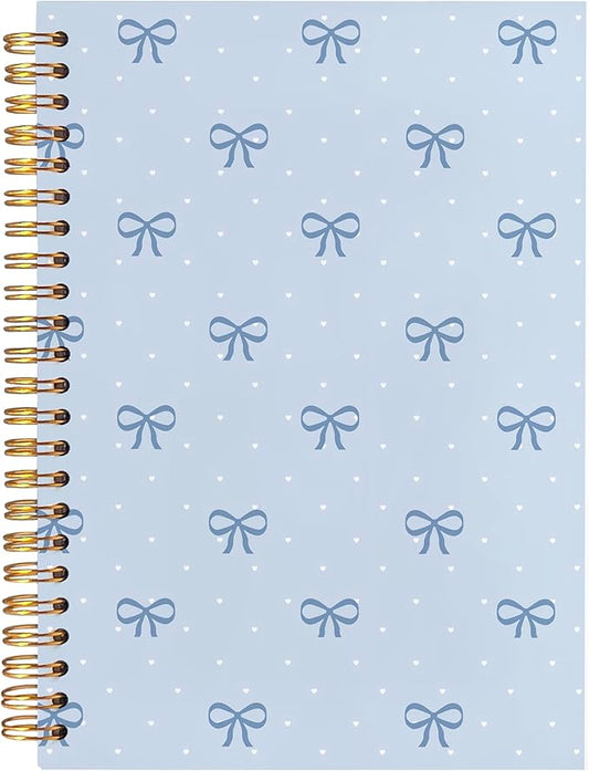 BearCake Coquette Blue Bow Notebook Journal, Preppy Bow Journal for Women Girls, Blue Cute Office Supplies, Girly Aesthetic Hardcover Spiral Notebook 5.5x8.3