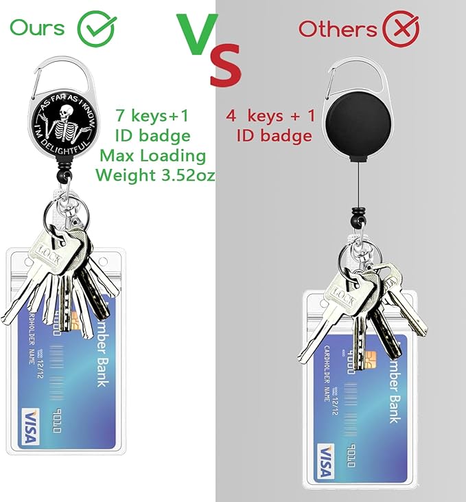 As Far As I Know I'm Delightful Badge Reel Retractable Heavy Duty with 360°Swivel Carabiner Clip,Skeleton ID Badge Holder Retractable, Nurse Teacher ID Card Holder Keychain Name Badge Clip