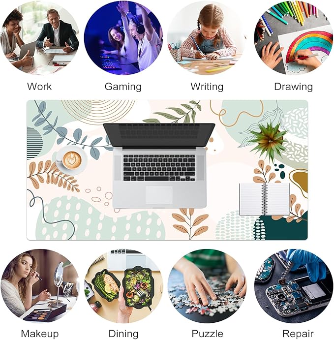 Colorful Star Large Mouse Pad, Abstract Botanical Waterproof Desk Mat, Boho Computer Gaming Mouse Pad, Minimalist XXL Full Desk Mousepad Non Slip Desk Pad for School Office Home 31.5" x 15.7"