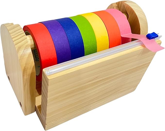 Wood Masking Tape Holder, Kids Tape Dispenser, Craft Tape Dispenser, Multi Roll Tape Dispenser for Kids, Washi Tape Dispenser, Multi Tape Dispenser (Sliding Cutter) *Masking Tape NOT Included
