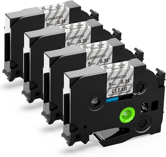 Labelife 9mm Label Maker Tape Clear TZe-121 Compatible with Brother TZe TZ Tape 9mm 0.35 Laminated Clear Ptouch TZe121 TZ-121 for Brother P Touch PTD210 PTD220 PTD400 PTD600 PTH110,4-Pack, 3/8''