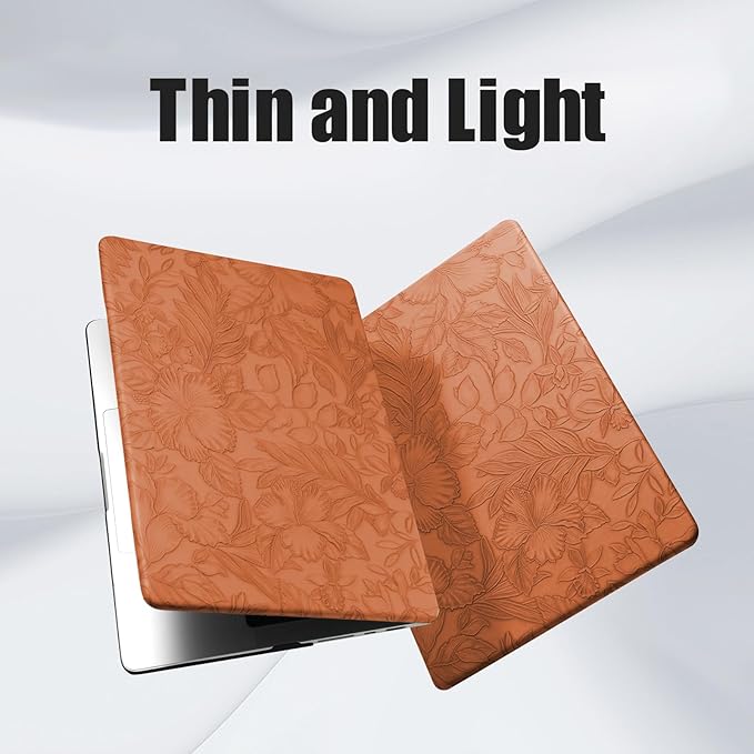 DTangLsm Compatible for MacBook Air 13 inch Case 2021 2020-2018 M1 A2337 A2179 A1932, Elegant Texture Leather Plastic Hard Shell Cover for MacBook Air 13.3 M1 Case+Keyboard Cover,Brown Embossed Floral