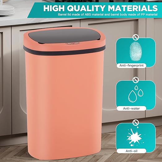 PayLessHere 13 Gallon Trash Can Kitchen Trash Can Automatic Garbage Can with Lid Touch Free High-Capacity Motion Sensor for Kitchen Bedroom Bathroom Office Wateproof Trash Bin (2, Pink)