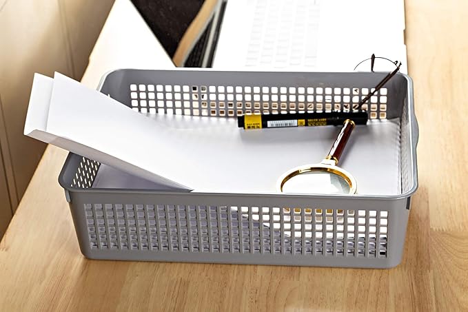 A4 Size Plastic Paper Storage Trays,Desktop File Organizer Baskets,6-Packs (Grey)