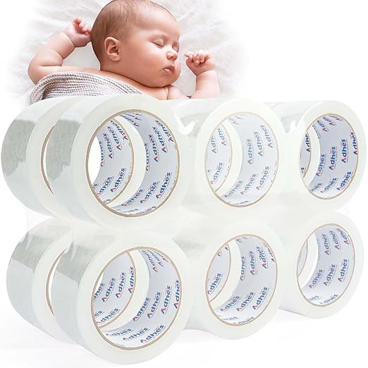 ADHES 2.6mil No Noise Packing Tape, 48mm x 50m, 12 Rolls, Heavy Duty Silent Packing Tape for Moving, Storage, and Packaging