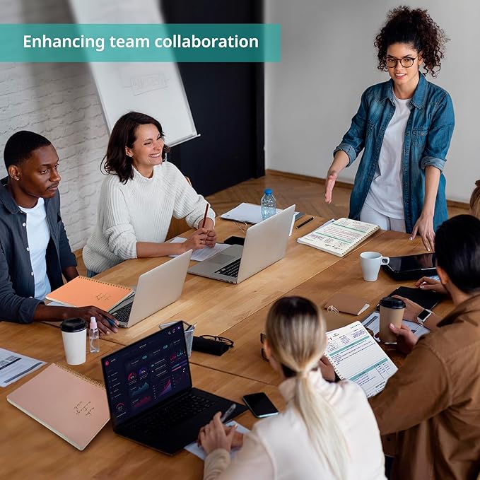 Taja Meeting Notebook for Work Organization - Work notebook with action items, Meeting Minutes Planner Notebook, Perfect Office Supplies for Men & Women - Coral