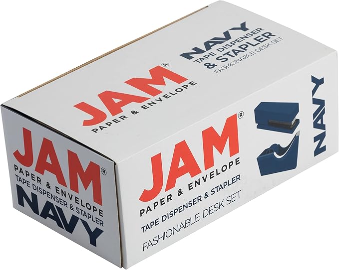 JAM PAPER Office & Desk Sets - 1 Stapler & 1 Tape Dispenser - Navy Blue - 2/Pack