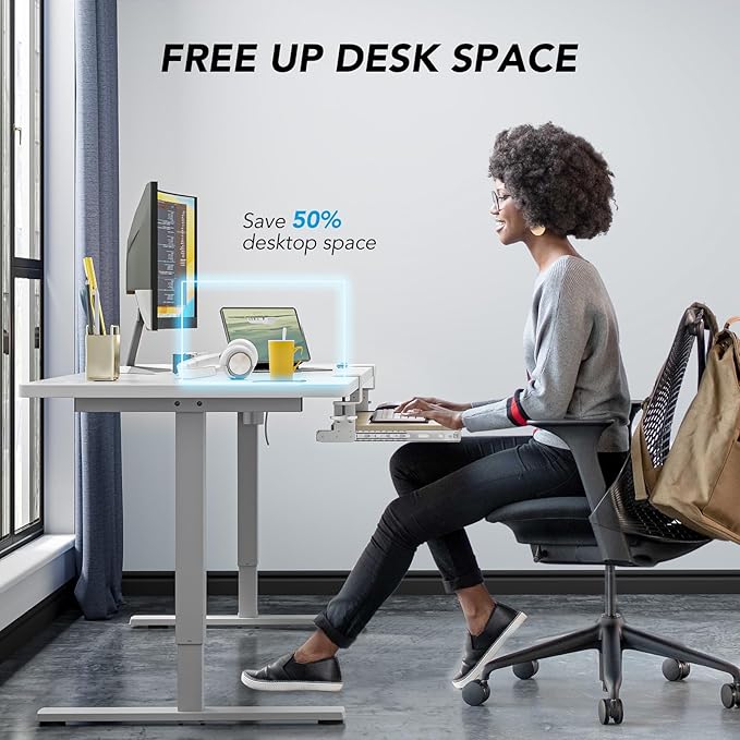 Keyboard Tray Under Desk Pull Out with Extra Sturdy C Clamp Mount System, 27.3 (32.5 inch Including Clamps) x 11 Inch Slide-Out Platform Computer Drawer for Typing Grain AX01WG01