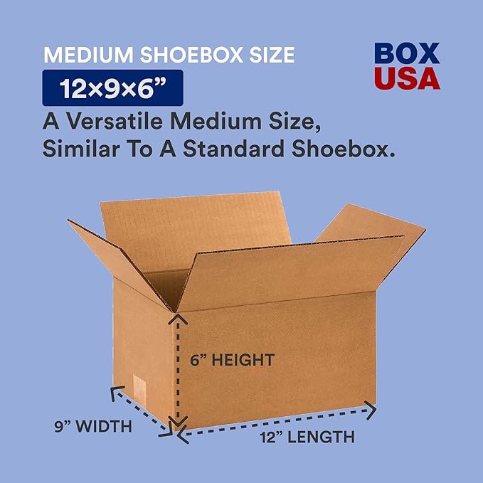 BOX USA Shipping Boxes Small 12"L x 9"W x 6"H, 25-Pack | Corrugated Cardboard Box for Packing, Moving and Storage