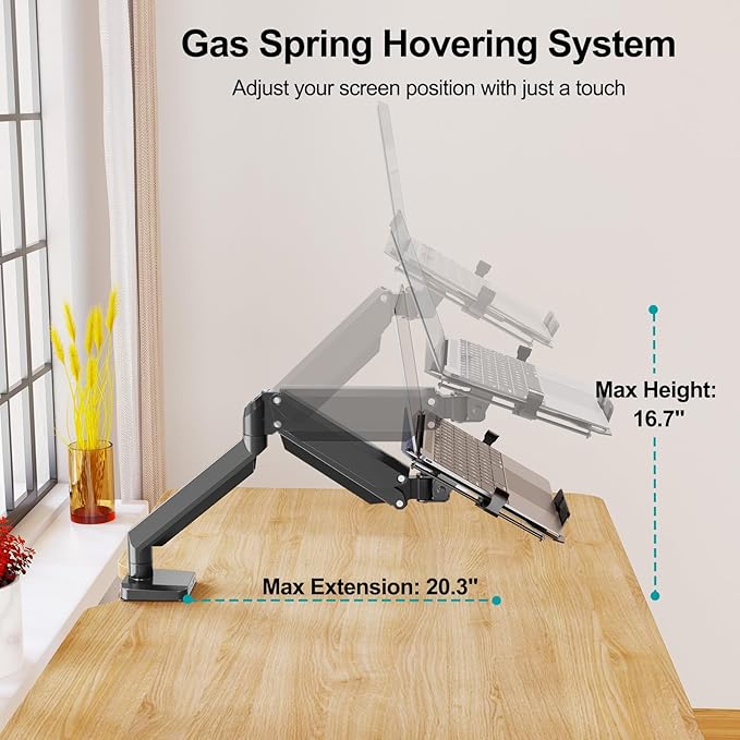 MOUNT PRO Laptop Arm Mount for Desk, 2 in 1 Function Monitor Laptop Stand, Fits Max 17" Notebook and 32" Computer Screen, Aluminum Single Monitor Holder with Adjustable Tray, Holds up to 19.8lbs