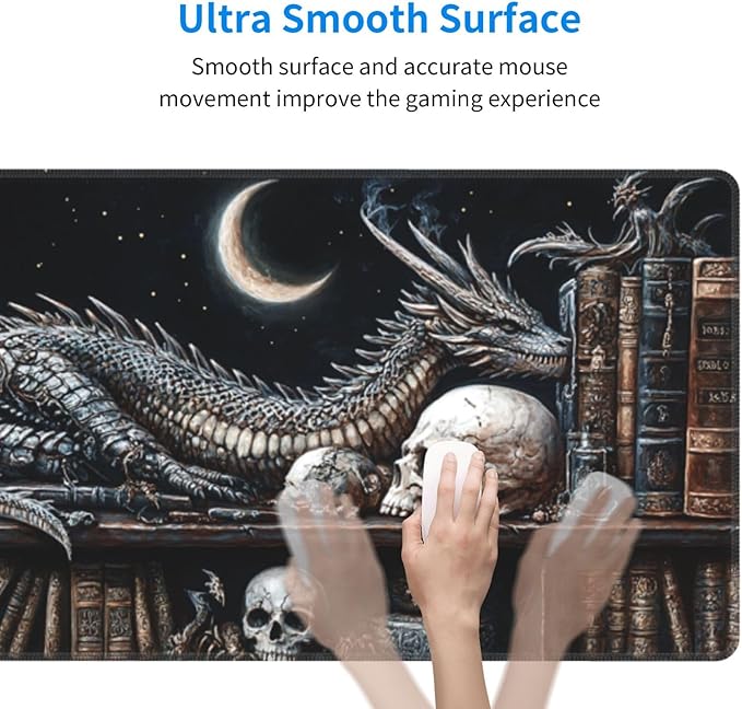 Mystical Dragon Mouse Pad 31.5 X 11.8 Inch Big Desk Rubber Base Stitched Edges Keyboard Pad XXL Mouse Mat for Home Game and Office