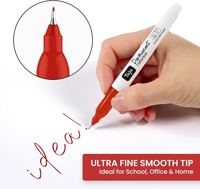 Permanent Markers Ultra Fine Tip, 30 Pack Red Quick-Drying and Fade-Resistant Permanent Markers Bulk Set for Writing and Drawing on Wood, Plastic, Metal, Glass, Ideal for Office School Supplies