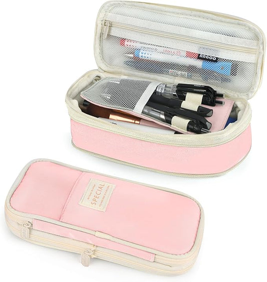 Pencil Case, Large Capacity Aesthetic Pencil Cases with Durable Zipper, Big Stationery Pencil Pouch for Women & Men, Adults Portable Storage Organizer Bag for College, office, Travel (Pink)