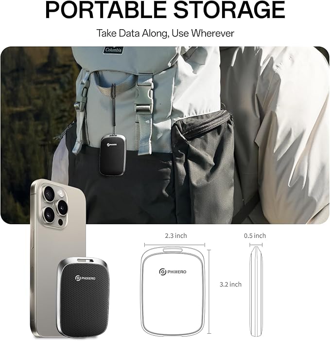 PHIXERO P5PLUS Portable SSD 2TB Up to 550MB/s, USB 3.2 Gen 2 External Solid State Drive，USB C to C&A for Smartphone，Tablet，PC，Labtop (Black)