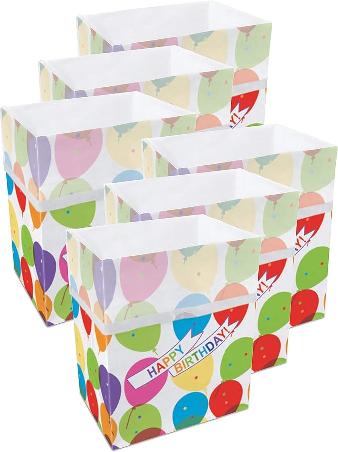 | 13 Gallon Disposable Trash Cans (6-Pack) with Fitted Trash Bags - Reusable Garbage and Recycling Bins for Parties, Events, and More (Birthday - 17" Height x 13.5" Width x 10" Depth)