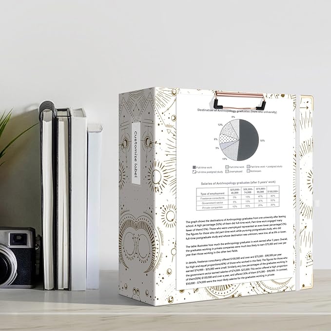 Ospelelf 3 Ring Binder 3 Inch, Cute Binder for Letter Size (11" x 8.5") with 5 Tab Dividers, File Folder Labels and Low Profile Clipboards, Tarot Cards Binder for School Supplies and Office Supplies