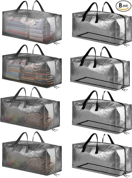 SpaceAid Heavy Duty Moving Bags, Extra Large Storage Totes W/Backpack Straps Strong Handles & Zippers, Alternative to Moving Boxes, Packing & Moving Supplies, Clear (8 Pack)