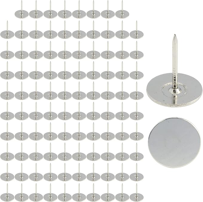 100Pcs Flat Head Upholstery Tacks Home Furniture Decor Tack Upholstery Nails Flat Push Pins Flat Thumb Tacks Silver (19mmx22mm)