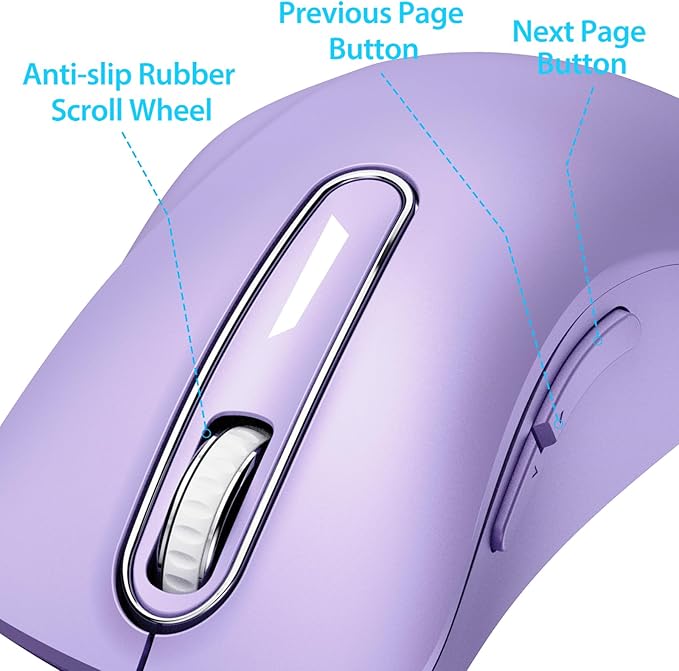 memzuoix 2.4G Wireless Mouse, 1400 DPI Computer Mice with USB Receiver, Portable Wireless USB Mouse Battery Powered Cordless Mice for Laptop, PC, Desktop, 5 Buttons (Lilac)