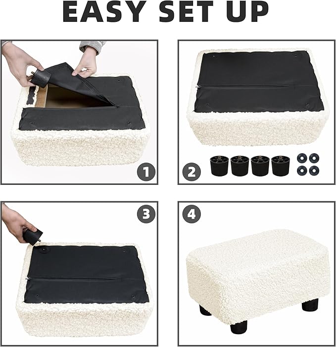 CAROLMADE Small Foot Stool Ottoman Footstool with Legs Under Desk Footrest for Living Room Bedroom and Office, Soft Ivory White