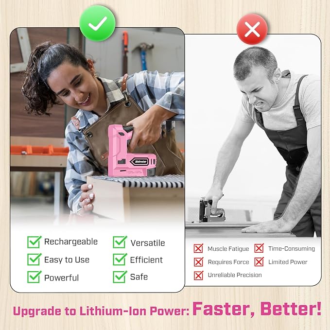 Bielmeier Pink Cordless Staple Gun, 2-in-1 Nail Gun Battery Powered with 2650Pcs Staples and Nails, 4V Brad Nailer Tacker Electric Stapler for Upholstery, Material Repair, Carpentry, Wood, DIY