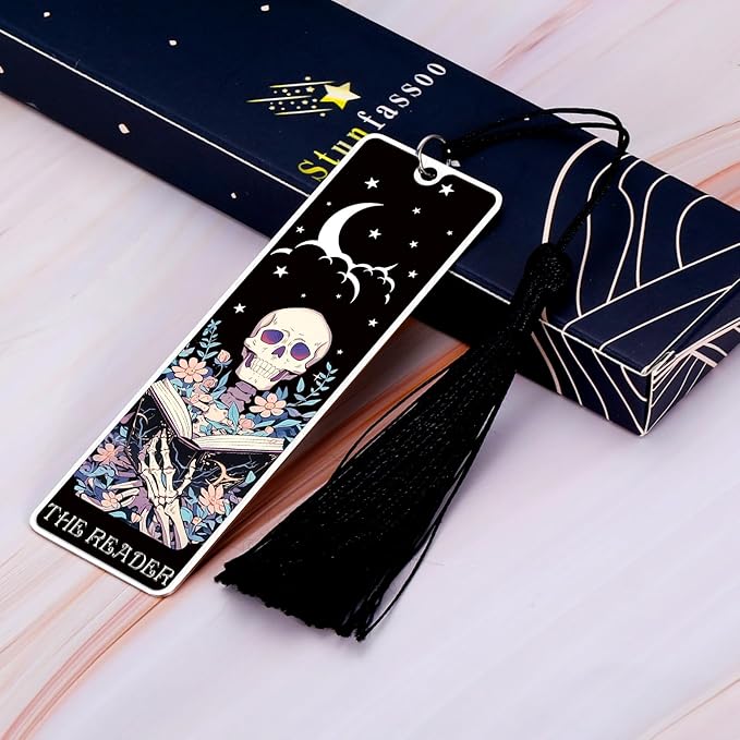 Halloween Bookmarks - Horror Bookmark Gothic Bookmarks for Women Book Lovers Bookish Gifts for Reading Women, Boo Basket Stuffers for Woman Gothic Skeleton Bookmark Halloween Gift for Her Christmas