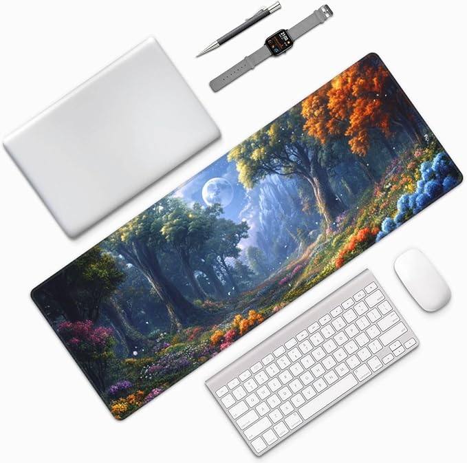 Tree Flower Mouse Pad 31.5 X 11.8 Inch Big Desk Rubber Base Stitched Edges Keyboard Pad XXL Mouse Mat for Home Game and Office