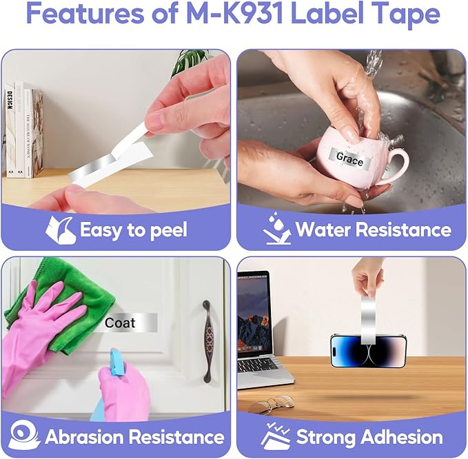 NineLeaf 4 Pack Compatible for Brother Ptouch M Tape M-931S MK931 M-K931 M931 M-931 M-K931S Tape 12mm 0.47 Silver Label Tape for PT-70BM PT-M95 PT-90 PT-70 PT-85 Label Maker Refills