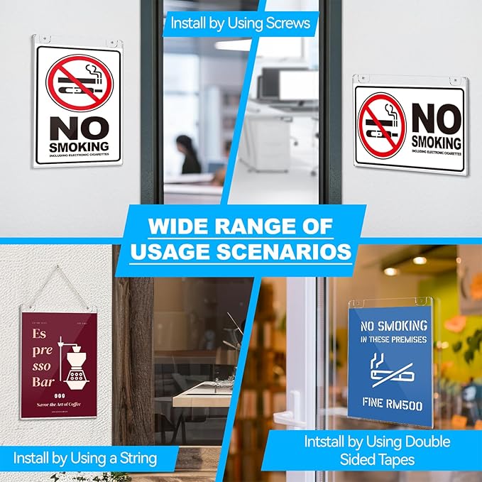 EHWINE 4 Pack 8.5x11 Wall Mount Acrylic Sign Holder, Acrylic Wall Sign Photo Menu Flyer Display Holder, Plastic Clear Picture Adhesive Frames for Office Business Store (Provide Mounting Screws)