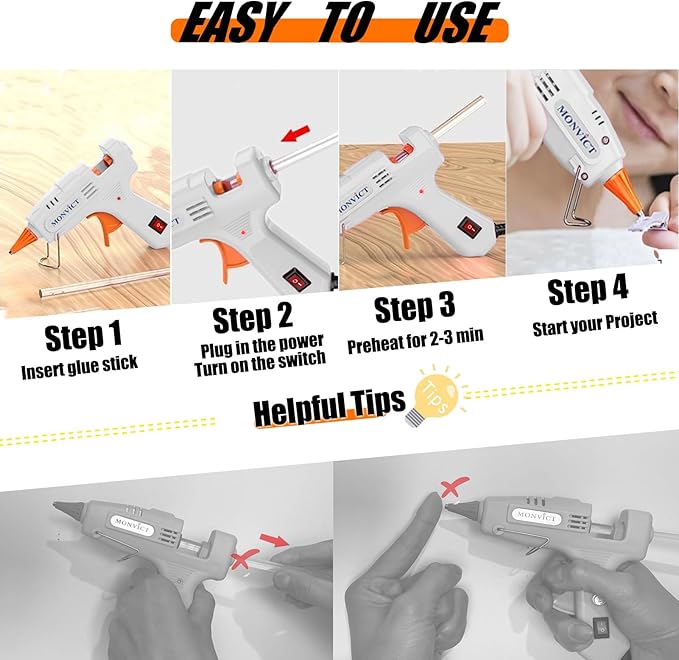 MONVICT Hot Glue Gun Kit, Mini Glue Gun with Carrying Case,20 Pcs Premium Glue Sticks, 10 Pcs Wood Craft sticks, Fast Preheating Hot Melt Glue Gun for School Crafts DIY Arts Gift (White, 30Watts)