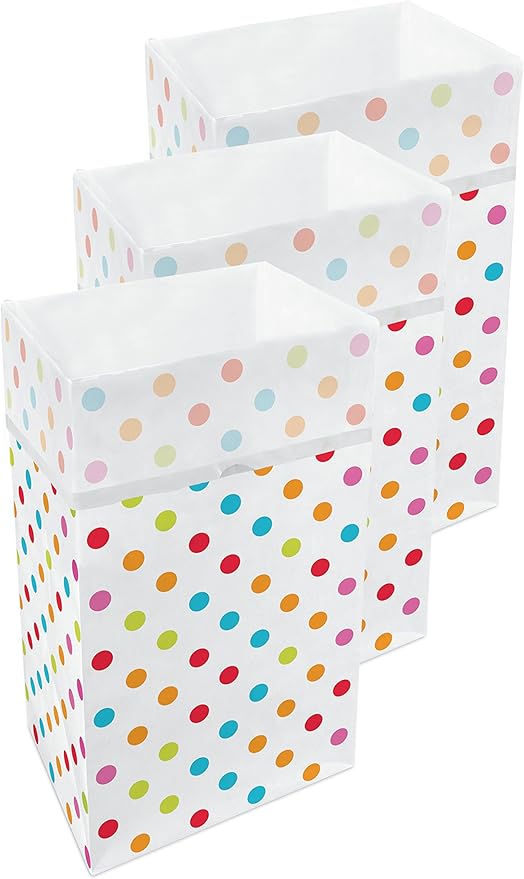 | 30 Gallon Disposable Trash Cans (3-Pack) with Fitted Trash Bags - Reusable Garbage and Recycling Bins for Parties, Events, and More (Polka Dot - 30” Height x 17” Width x 14” Depth)
