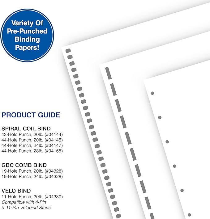 PrintWorks Professional Pre-Punched Spiral Binding Paper - 43-Hole (4:1 Pitch Hole Punch) - Book Binding Printer Paper - Made in the USA - 500 Sheets - 8.5" x 11" - 20 lb - 92 Bright White (04144)
