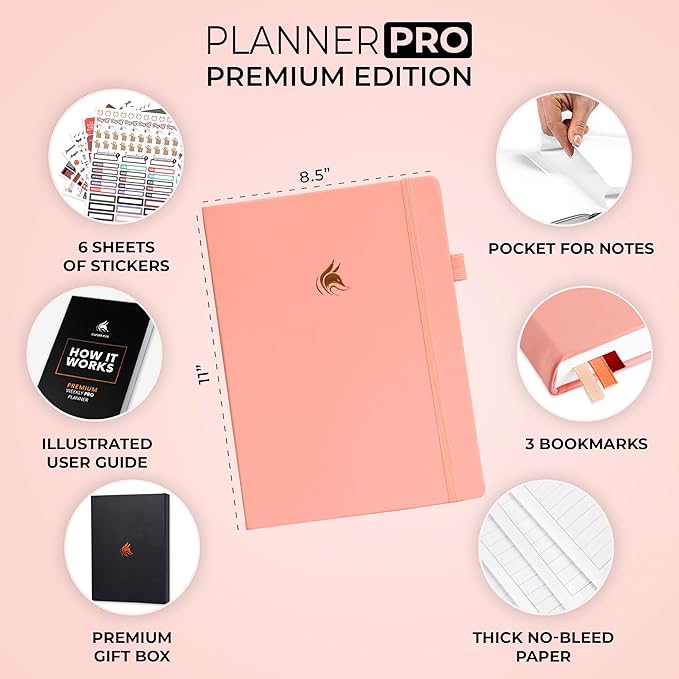 Clever Fox Planner Pro Premium – Luxurious Weekly & Monthly Planner with Budget Organizer for Productivity & Goals, Undated, A4 (Peach Pink)