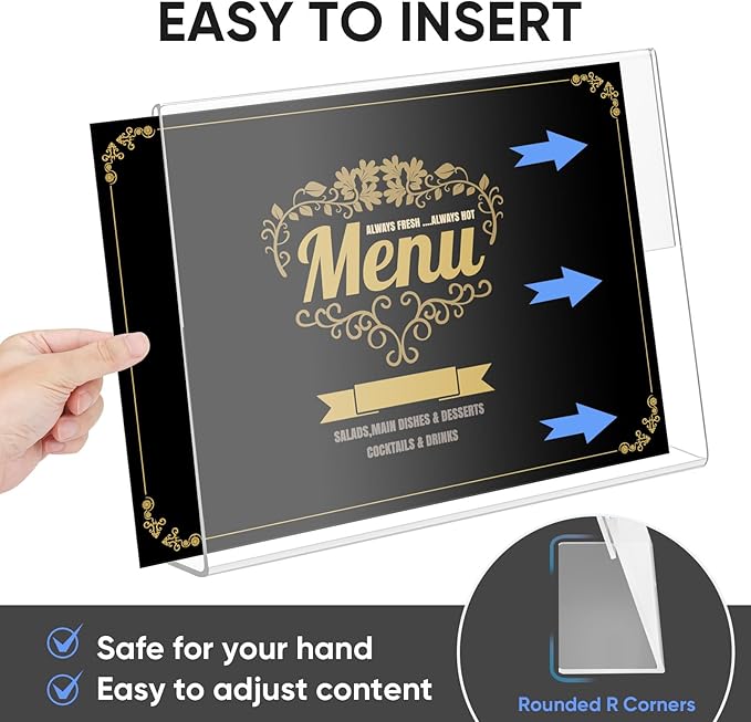 TICONN 11 x 8.5 Acrylic Sign Holder, L Shape Clear Sign Stand for Displaying, Plastic Paper Holder for Office, Store, Restaurant (Horizontal 12 Pack)