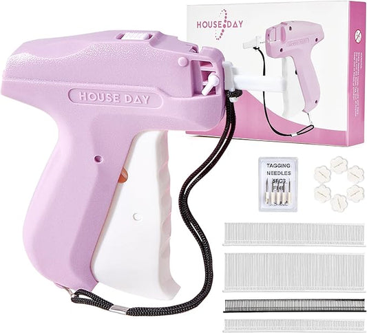 HOUSE DAY Stitchy Gun for Clothes, Fine Needle Stitch Gun Quick Clothing Fixer, Speedy Price Tagging Gun with 6 Fine Needles, 2200 Micro Thin Fasteners, 50 Buttons (Pink)