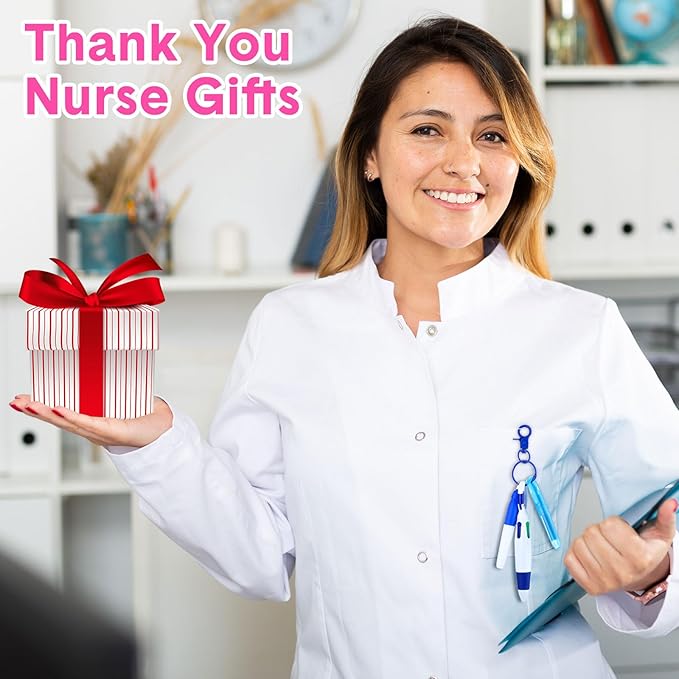 Sherr 25 Sets Retractable Nurse Pens with Mini Highlighter Permanent Marker Keychain Clip Badge Reel Pen Accessories for Nursing Students Medical Staff Office Stocking Stuffer Gift(Bright Color)