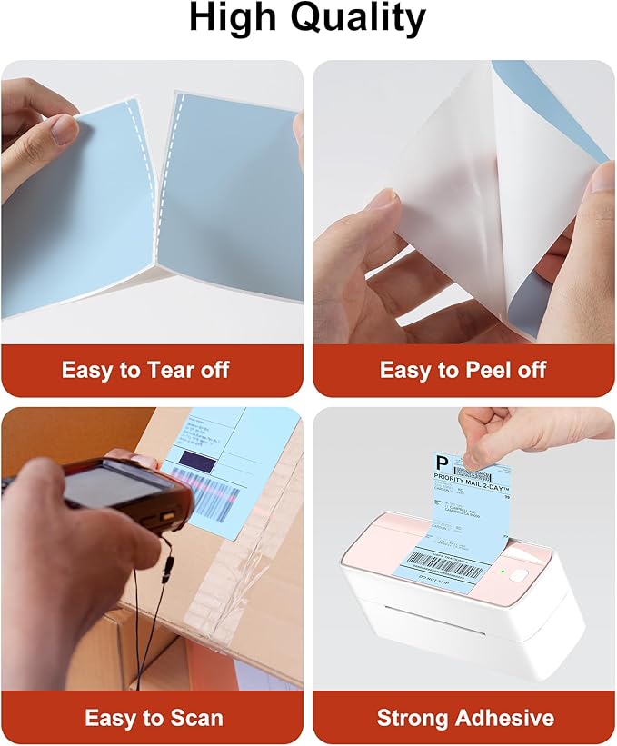 Phomemo 4x6 Thermal Labels for Shipping Label Printer - 500PCS Blue Mailing Labels - 4x6 Direct Thermal Label Fanfold Compatible with Rollo,MUNBYN,JADENS,POLONO,Nelko - Water/Oilproof - NO BPA/BPS