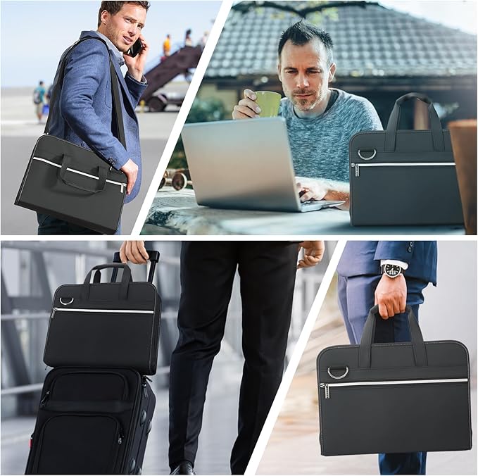 SEEKIND PU Leather Accordion File Organizer with Handle & Strap，12 Pockets Expanding File Folder with Zipper & Labels，Portable Document Organizer File for Letter A4 Files