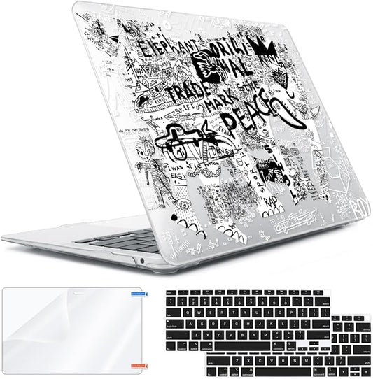 for MacBook Air 13 inch Case 2018 2019 2020 2021 2022 Release A2337 M1 A2179 A1932 Retina Display & Touch ID, Plastic Hard Shell Case +Keyboard Cover+Screen Protector+Webcam Cover, Elephant