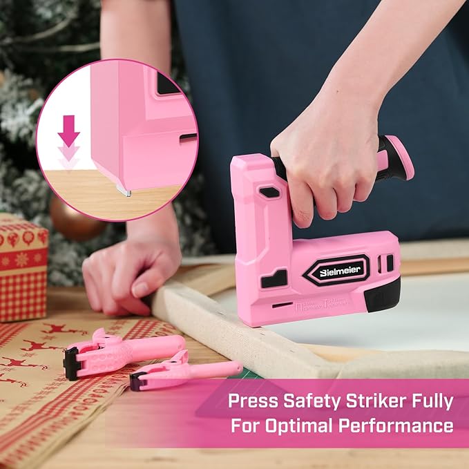 Bielmeier Pink Cordless Staple Gun, 2-in-1 Nail Gun Battery Powered with 2650Pcs Staples and Nails, 4V Brad Nailer Tacker Electric Stapler for Upholstery, Material Repair, Carpentry, Wood, DIY
