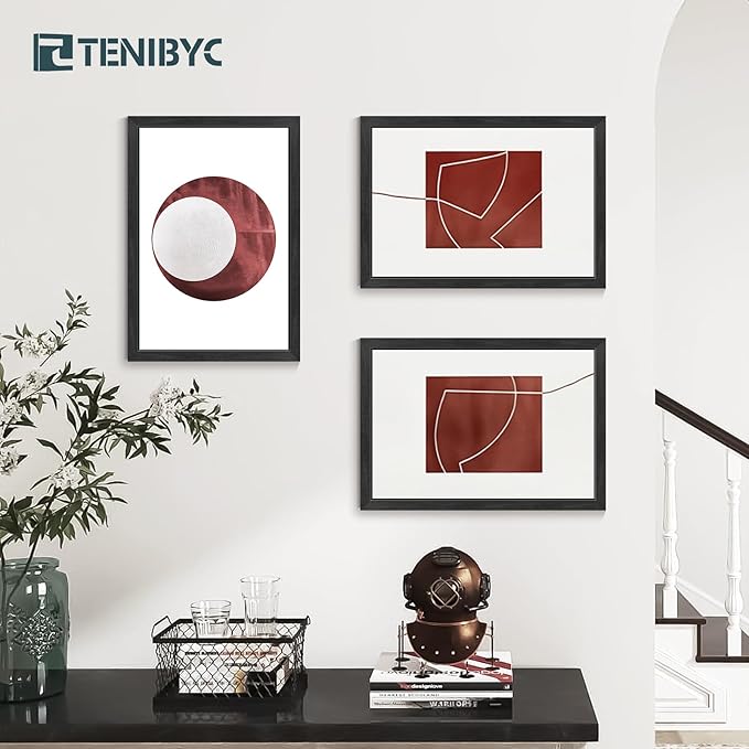 13x19 Picture Frame 4 Pack - Black Solid Wood Poster Photo Frame - Tempered Glass - Woodgrain Series - Room, Office, Gallery, Studio Display - Wall Hanging