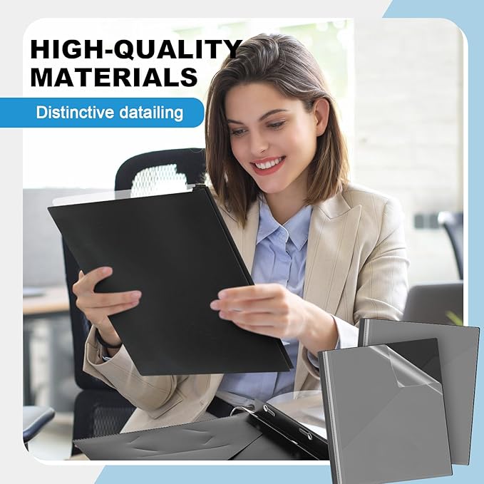 Teling 24 Pcs Clear Report Cover with 3 Prongs, Plastic Report Presentation Folders 90 Sheet Capacity Resume Document Covers for School Office(Black)